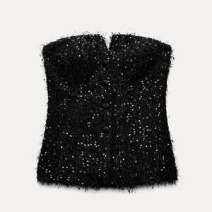 ZARA FRINGE AND SEQUIN BUSTIER TOP